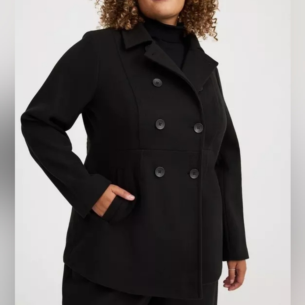 Torrid Black Cozy Double Breasted Classic Peacoat Coat Women's Plus Size 3X Nwt